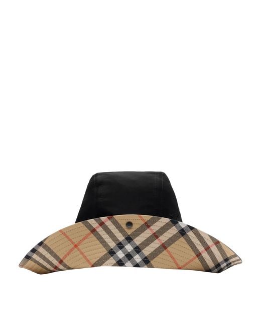 Burberry Black Cotton Gabardine Check Brim Hat for men