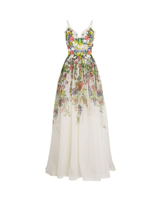Elie Saab White Floral Embroidered Gown