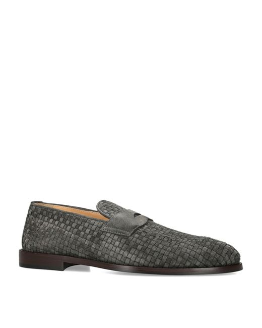 Brunello Cucinelli Gray Suede Woven Loafers for men