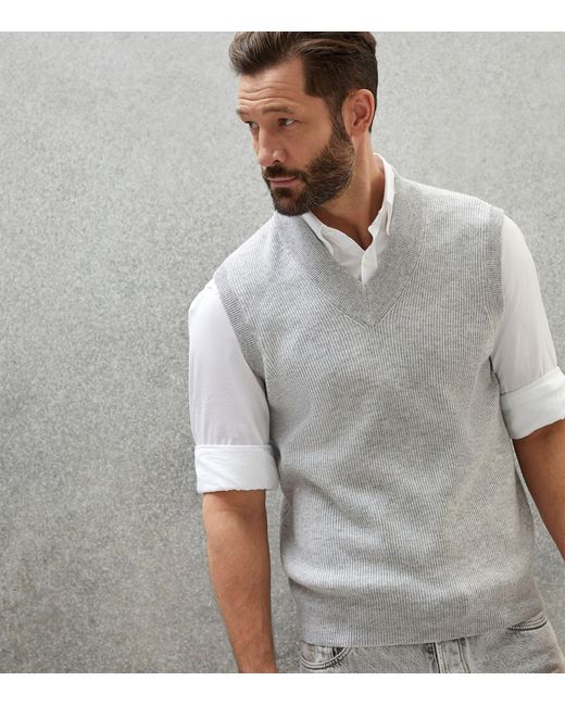 Brunello Cucinelli Gray Cashmere V-neck Sweater Vest for men
