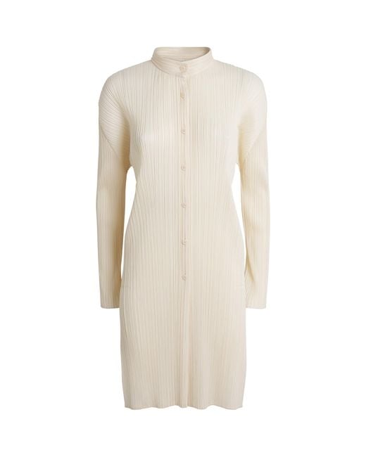 Pleats Please Issey Miyake Natural Pleated Stand Collar Shirt