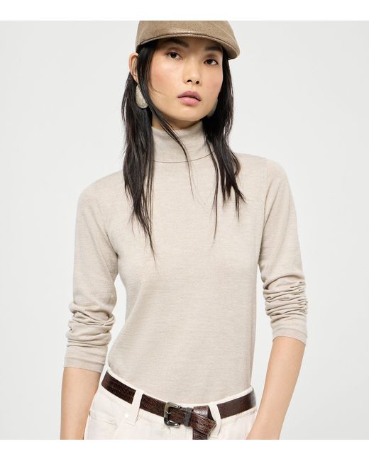 Brunello Cucinelli Natural Cashmere-Silk-Blend Rollneck Sweater