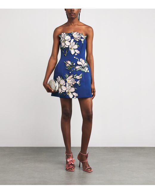 LEO LIN Blue Floral Appliqué Zaria Mini Dress