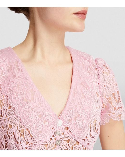 Self-Portrait Pink Guipure Lace Midi Dress