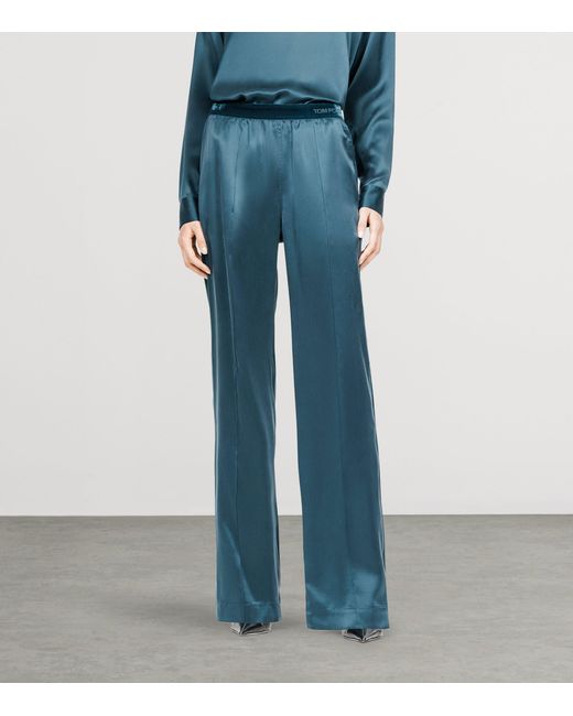 Tom Ford Blue Silk Satin Pyjama Trousers