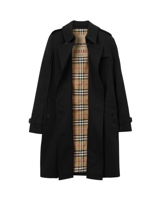 Burberry Black Gabardine Kensington Mid-Length Trench Coat