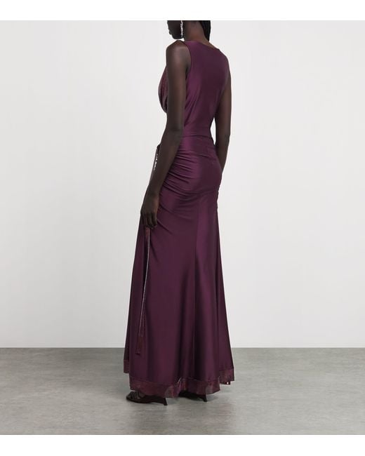 Rabanne Purple Chainmail Cowl-Neck Gown
