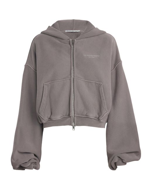 Alexander Wang Gray Stretch-Cotton Oversized Cropped Hoodie