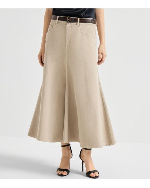 Brunello Cucinelli Natural Cotton-Linen Midi Skirt