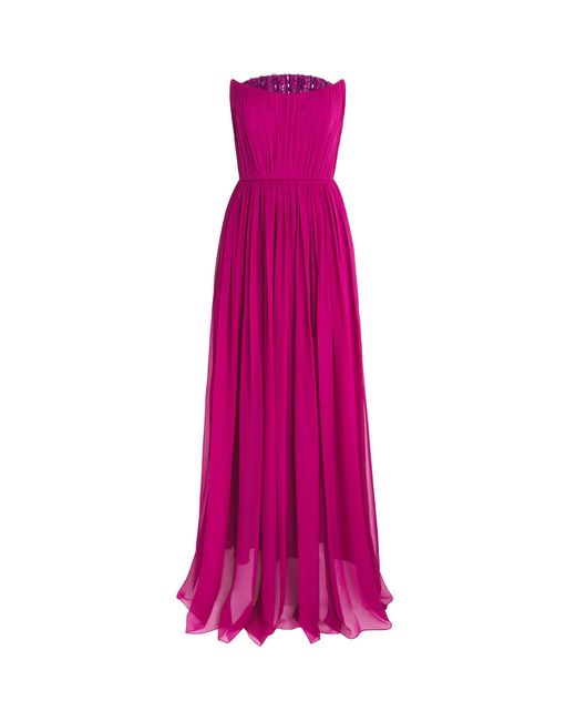 Pamella Roland Pink Silk Chiffon Embellished Gown