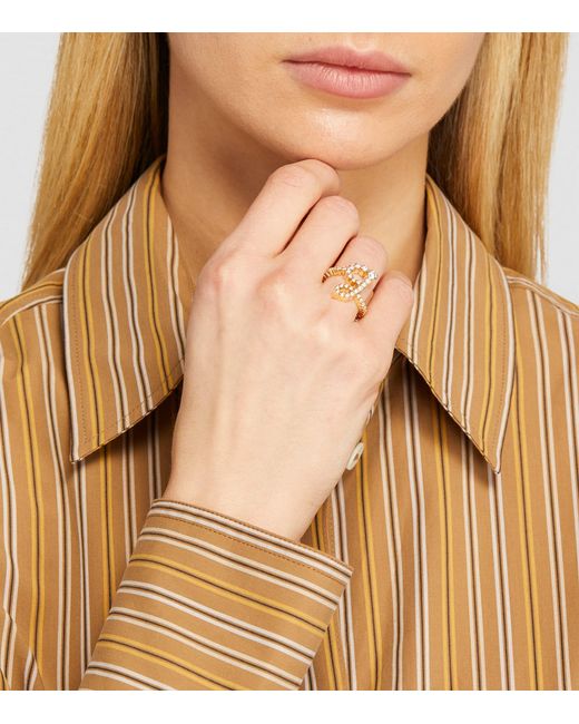 Sophie Bille Brahe Metallic And Diamond Ensemble 'G' Ring