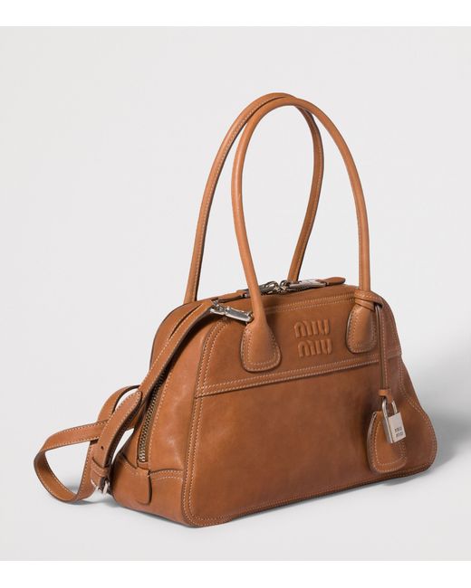 Miu Miu Brown Large Nappa Leather Vivant Top-Handle Bag