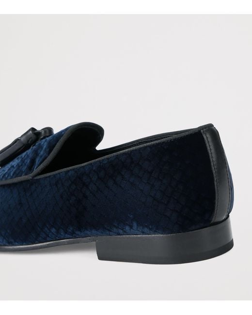 Kurt Geiger Blue Velvet Snake-Embossed Bedford Tassel Loafers for men