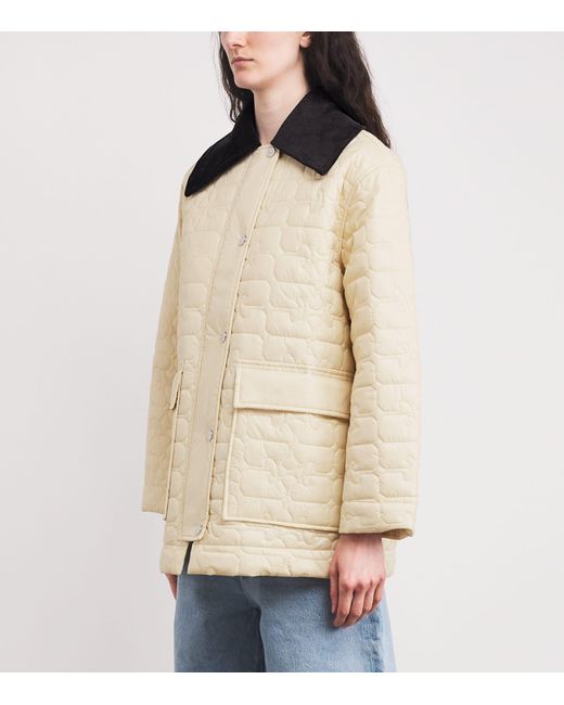 Ganni Natural Corduroy-Collar Shiny Quilted Jacket