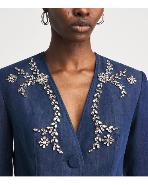 Huishan Zhang Blue Chambray Embellished Clay Blazer