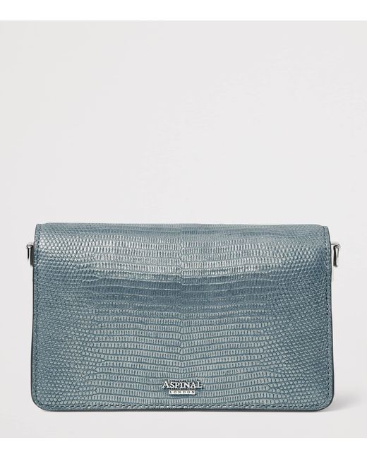 Aspinal Blue Leather Snakeskin-Embossed Eliza Clutch Bag