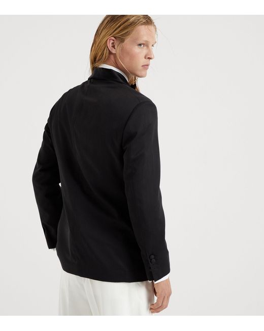 Brunello Cucinelli Black Silk Twill Délavé Tuxedo Jacket for men