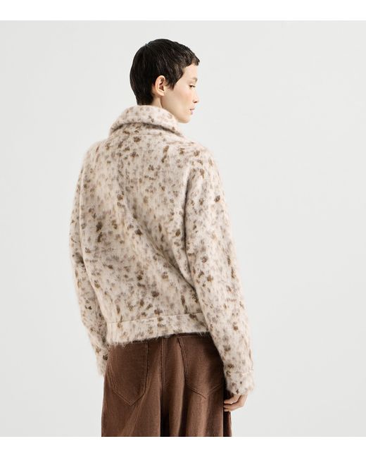 Brunello Cucinelli Natural Mohair-Blend Zip-Up Cardigan