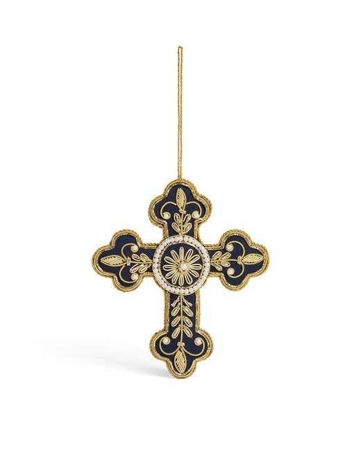 Harrods Metallic Velvet Embroidered Cross Tree Decoration