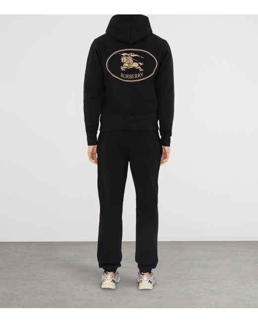 Burberry Black Cotton Knight Stamp Sweatpants for men