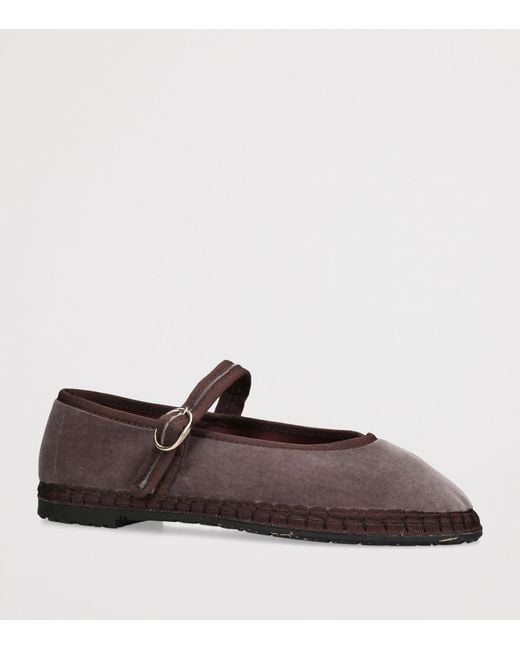 Flabelus Brown Velvet Pierre Mary Jane Flats