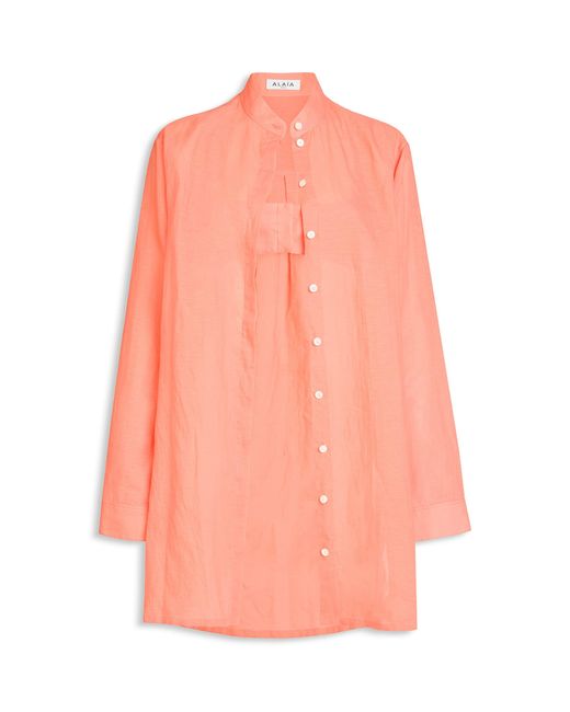 Alaïa Pink Cotton-Linen Tie Detail Shirt