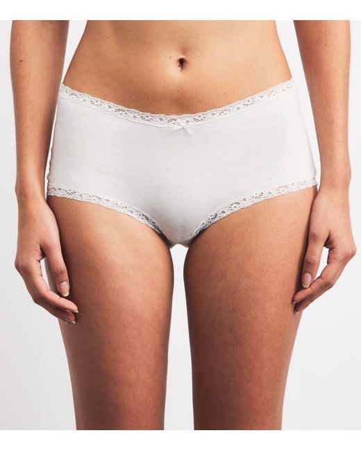Skims White Lace-Trim Boy Shorts Briefs