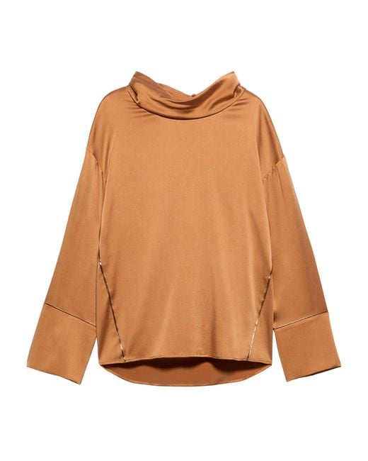 MAX&Co. Brown Stretch-Silk Cowl-Neck Blouse