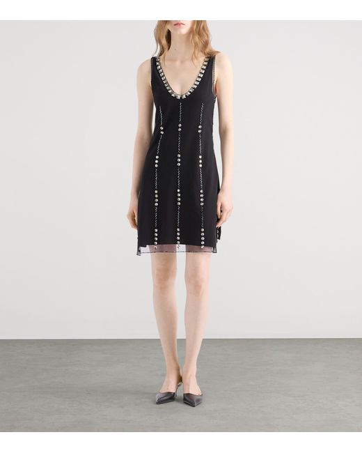Prada Black Tulle Embellished Mini Dress