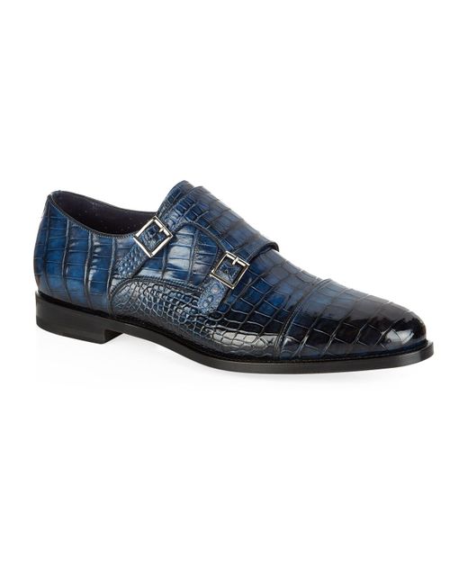Santoni Blue Alligator Monk Shoe for men