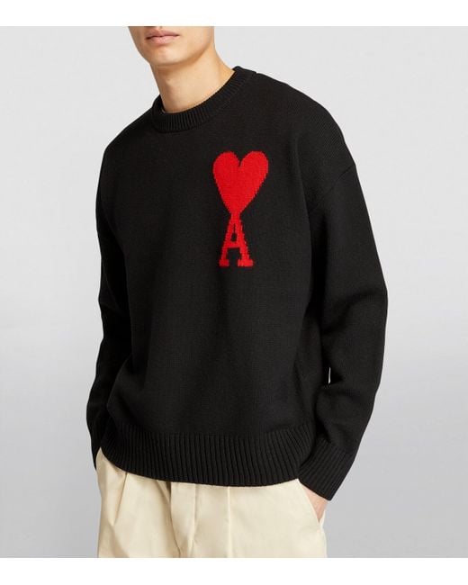 AMI Black Virgin Wool Ami De Coeur Sweater for men