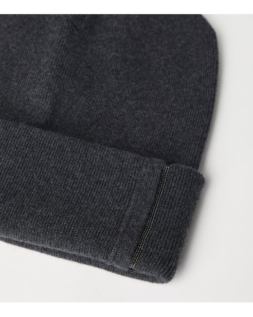 Brunello Cucinelli Blue Cashmere Ribbed Beanie