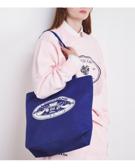 Longchamp Blue Canvas Le Pliage M Tote Bag