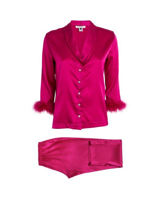Gilda & Pearl Pink Silk Feather-trim Kitty Pyjama Set