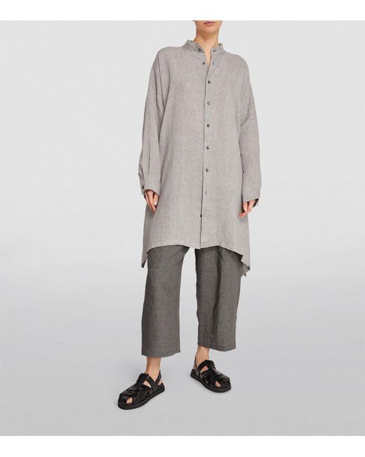Eskandar Gray Linen Longline Shirt