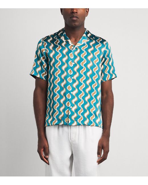 Frescobol Carioca Blue Silk Printed Roberto Shirt for men