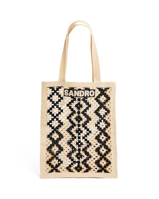 Sandro White Crocheted Monogram Tote Bag