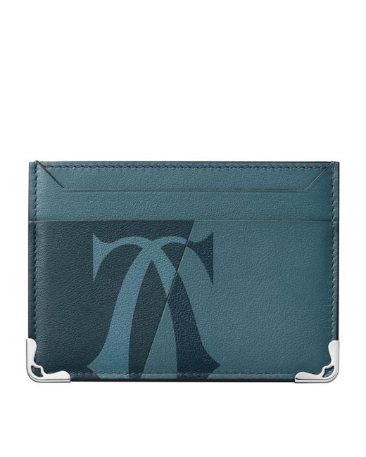 Cartier Blue Leather Must De Xl Logo Double Card Holder for men