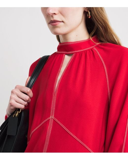 ME+EM Red Panelled Raglan-Long-Sleeves Woven Maxi Dress