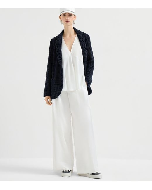 Brunello Cucinelli Blue Cotton-Blend Net Blazer
