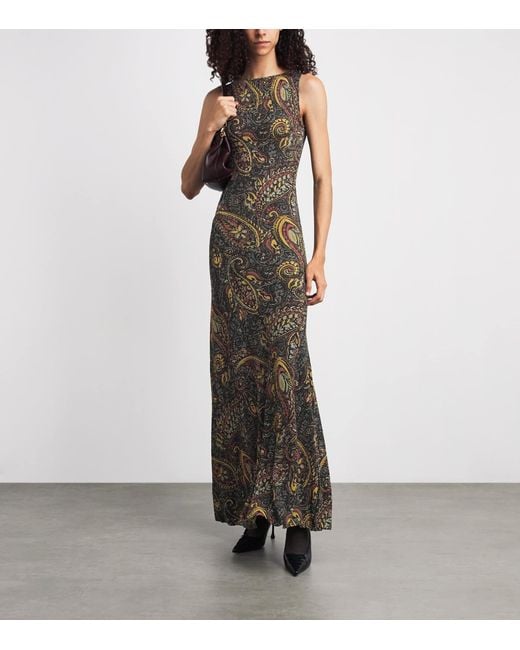 Etro Green Ribbed Paisley Maxi Dress