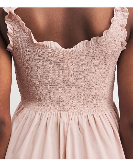Skims Pink Cotton-Blend Smocked Mini Dress