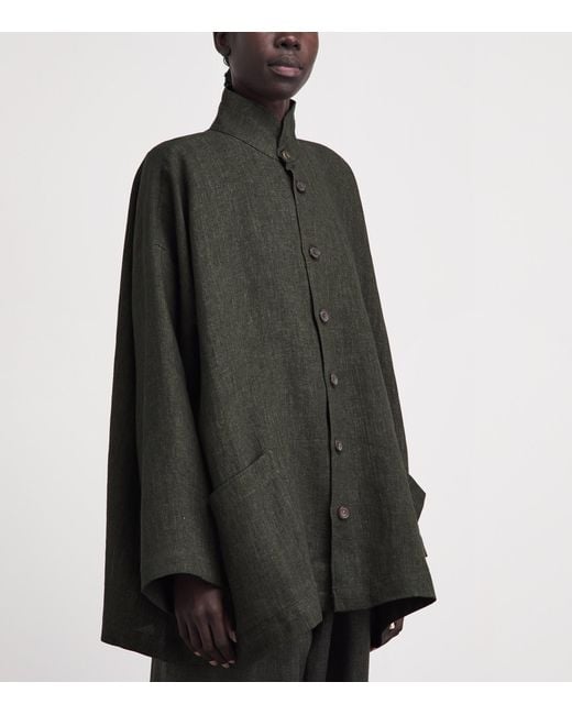 Eskandar Gray Linen Double Stand-Collar Longline Jacket