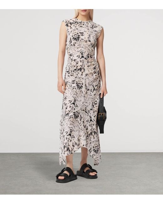 AllSaints White Printed Asymmetric Noor Maxi Dress