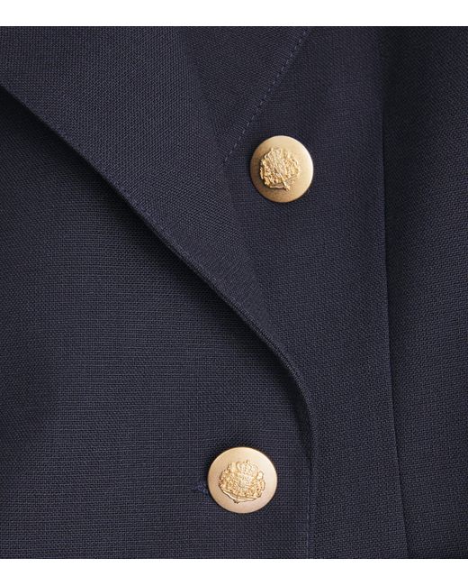 Sandro Blue Virgin Wool-Cotton Double-Breasted Slim Blazer