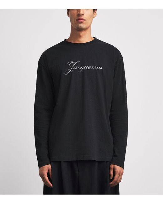 Jacquemus Black Cotton-Hemp Logo Long-Sleeve T-Shirt for men