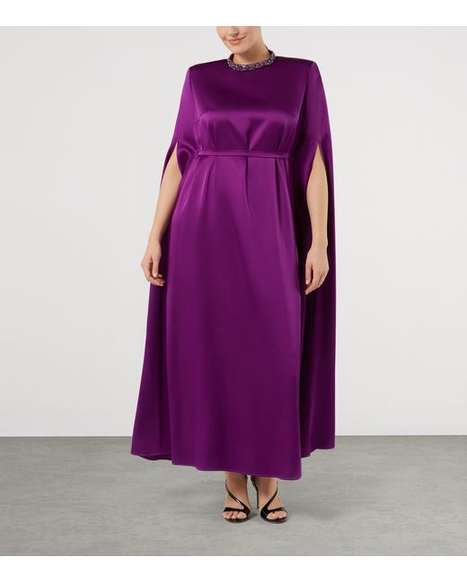 Marina Rinaldi Purple Satin Embellished Maxi Cape Dress