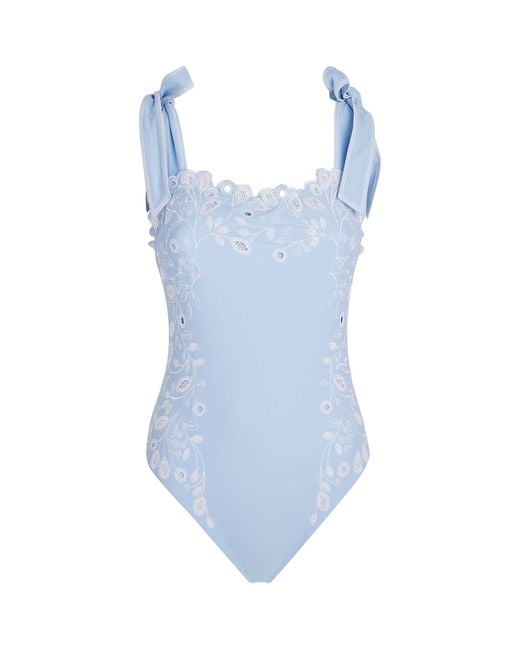 Jonathan Simkhai Blue Embroidered Floral Laurie Swimsuit