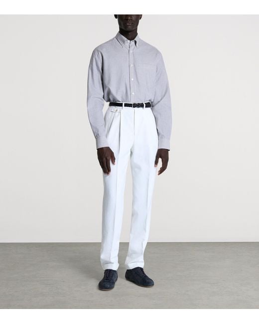 Dunhill Purple Cotton-Cashmere Stripe Shirt for men
