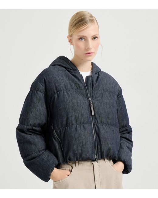 Brunello Cucinelli Blue Cotton Padded Jacket